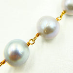Load image into Gallery viewer, Grey Pearl Round Gold Plated 925 Sterling Silver Wire Chain. PRL47