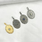 Load image into Gallery viewer, DP253. Diamond & Sterling Silver Oval Pendant with Gemstone