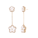Load image into Gallery viewer, EFL53062PL. 14K Solid Gold Diamond Mother of Pearl Flower Dangle Earrings