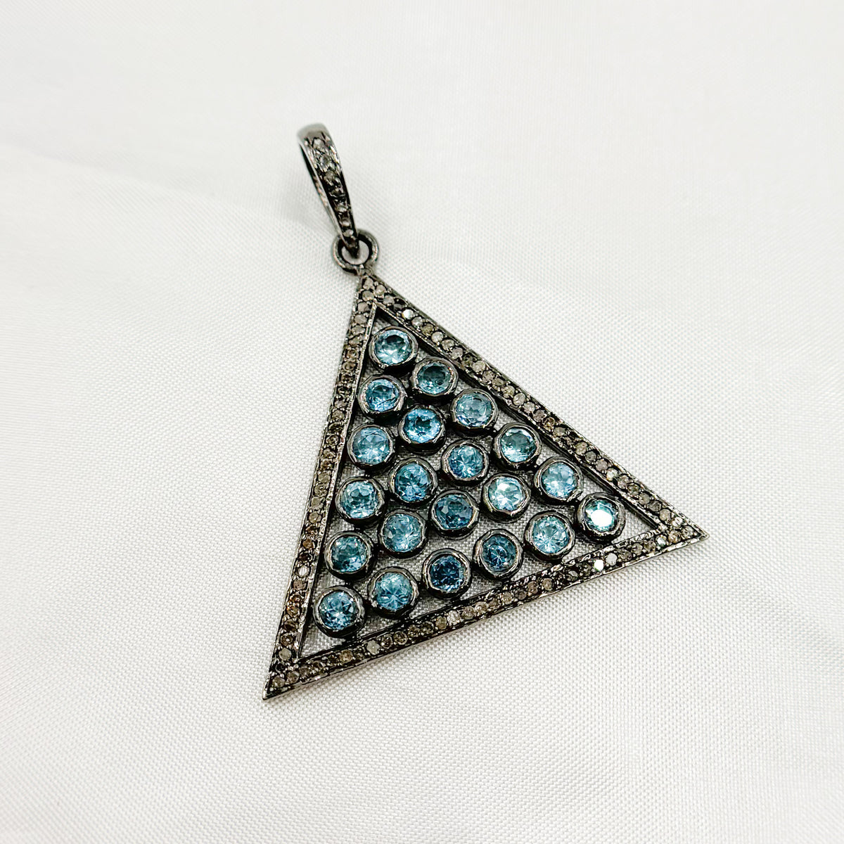 DSP015. Diamond Silver Gemstone Triangle Pendant