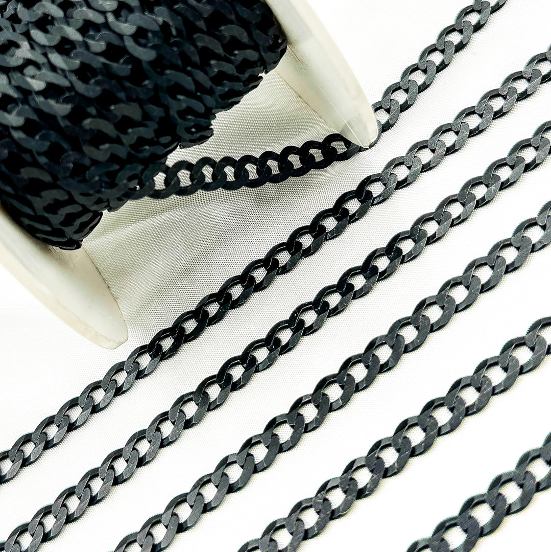 Black Rhodium Sterling Silver Flat Curb Chains