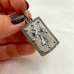 Load image into Gallery viewer, DP312. Diamond Sterling Silver Rectangle Cross Pendant with Gemstone