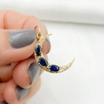 Load image into Gallery viewer, 14k Solid Gold Diamond &amp; Gemstone Moon Charm. GDP563
