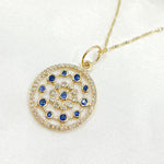 Load image into Gallery viewer, 14k Solid Gold Diamond and Blue Sapphire Circle Charm. GDP414