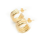 Load image into Gallery viewer, 14K Solid Gold Smooth and Textured Triple Line Hollow Hoop Earrings