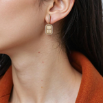 Load image into Gallery viewer, 14K Solid Gold and Diamonds Rectangular Dangle Earrings