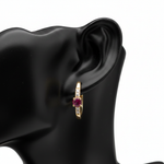 Load image into Gallery viewer, EHA57619RU. 14K Solid Gold Ruby & Diamond & Hoop Earrings