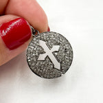 Load image into Gallery viewer, DC302. Diamond Sterling Silver Round Cross Pendant