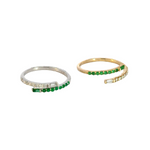 Load image into Gallery viewer, 14K Solid Gold Double Band Diamond and Emerald Ring