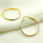Load image into Gallery viewer, 14K Gold Tri-Color Hoop Earrings with Engraved Tornado Design