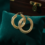 Load image into Gallery viewer, 15850019628. 14K Solid Gold Fancy Twist Double Hollow Hoop Earrings