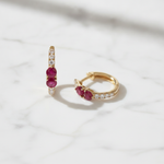 Load image into Gallery viewer, EHD57536RU. 14K Solid Yellow Gold Diamond & Ruby Huggie Earrings