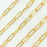 Load image into Gallery viewer, Gold Plated 925 Sterling Silver Smooth & Dimond Cut Link Paperclip Chain. V32GP