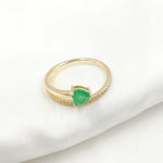 Load image into Gallery viewer, 14K Solid Gold Diamond and Emerald Overlap Heart Ring.