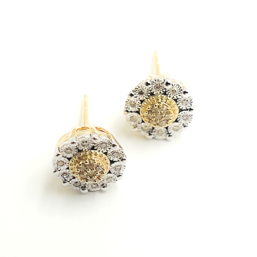 14K Solid Gold and Diamonds Circle Earrings. EFB50704