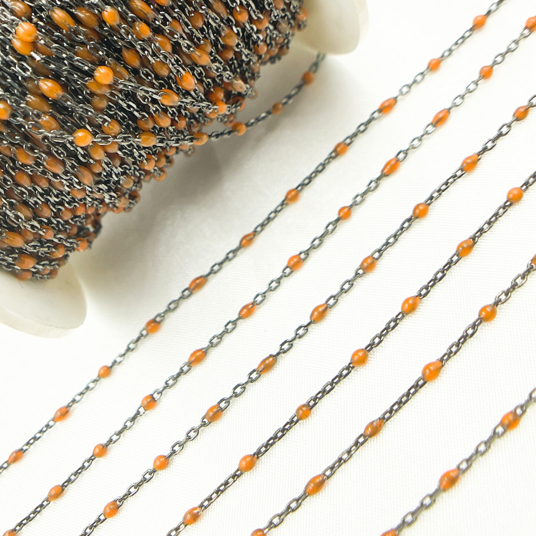 Oxidized 925 Sterling Silver Enamel Orange Color Cable Chain. V203OROX