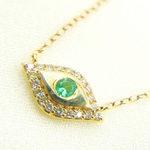 Load image into Gallery viewer, NFB71122EM. 14k Solid Gold Diamonds and Emerald Evil Eye Necklace
