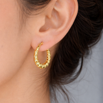 Load image into Gallery viewer, GER145. 14K Hollow Gold Textured Hoop Earrings