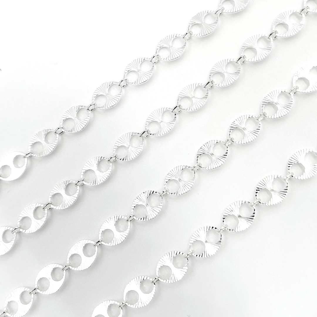 V163SS. 925 Sterling Silver Flat Textured Marina Chain