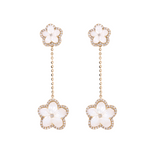 Load image into Gallery viewer, 14K Solid Gold Diamond Mother of Pearl Flower Dangle Earrings