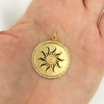Load image into Gallery viewer, 14K Solid Gold Diamond Circle Charm with Sun in the Center. GDP80
