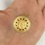 Load image into Gallery viewer, GDP110. 14K Solid Gold with Diamonds Circle Shape Sun and Stars Charm