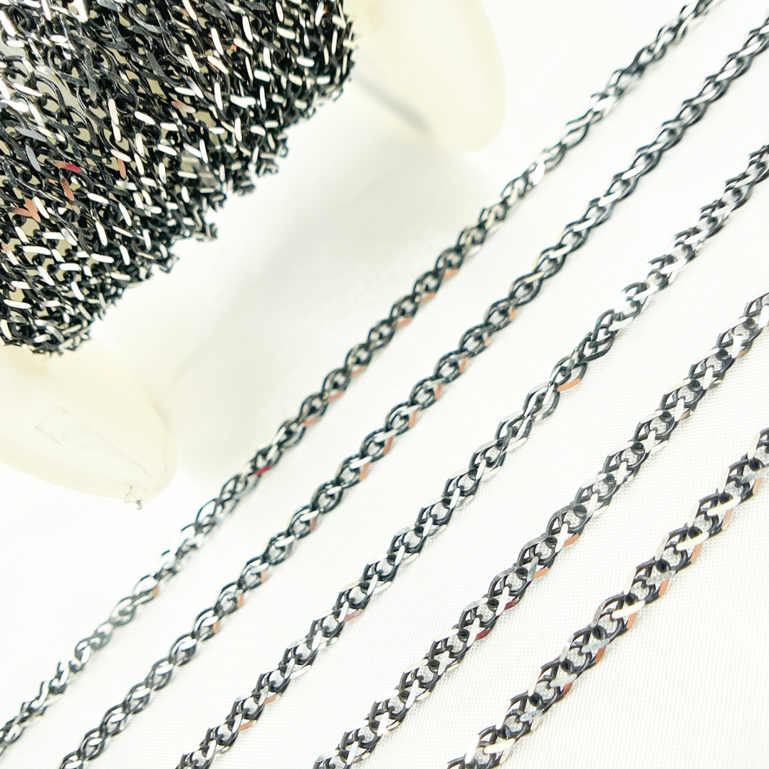 X8SB. Black Rhodium 925 Sterling Silver Wheat Chain