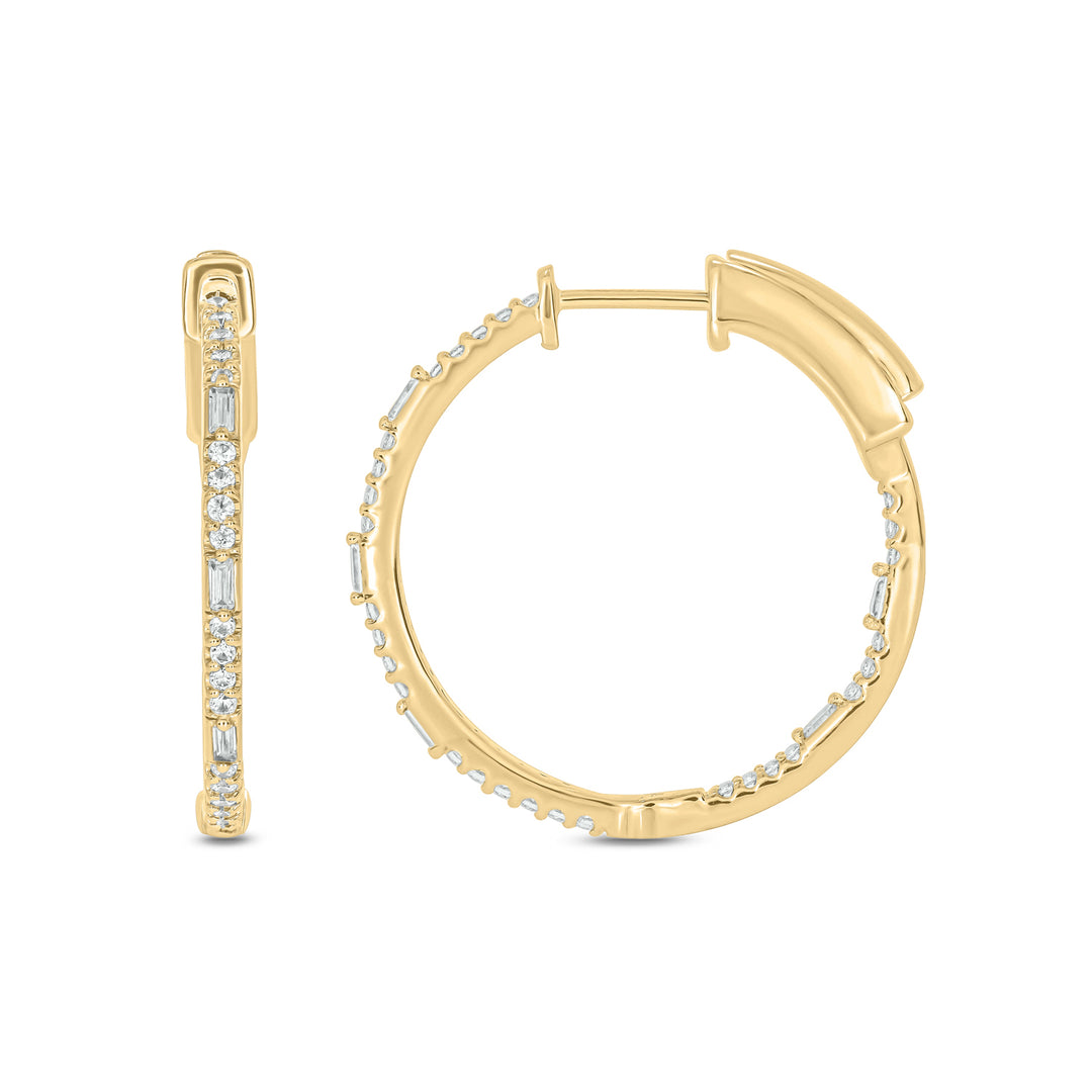14K Solid Gold Baguette Diamond Hoops. EHH56615