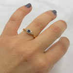 Load image into Gallery viewer, 14k Solid Gold Diamond and Blue Sapphire Eye Ring.
