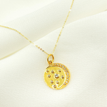 Load image into Gallery viewer, 14K Solid Gold with Diamonds Circle Charm with Moon and Dots in the Center. GDP252