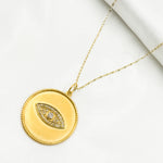 Load image into Gallery viewer, 14K Solid Gold with Diamonds Circle with Evil Eye Charm. GDP30