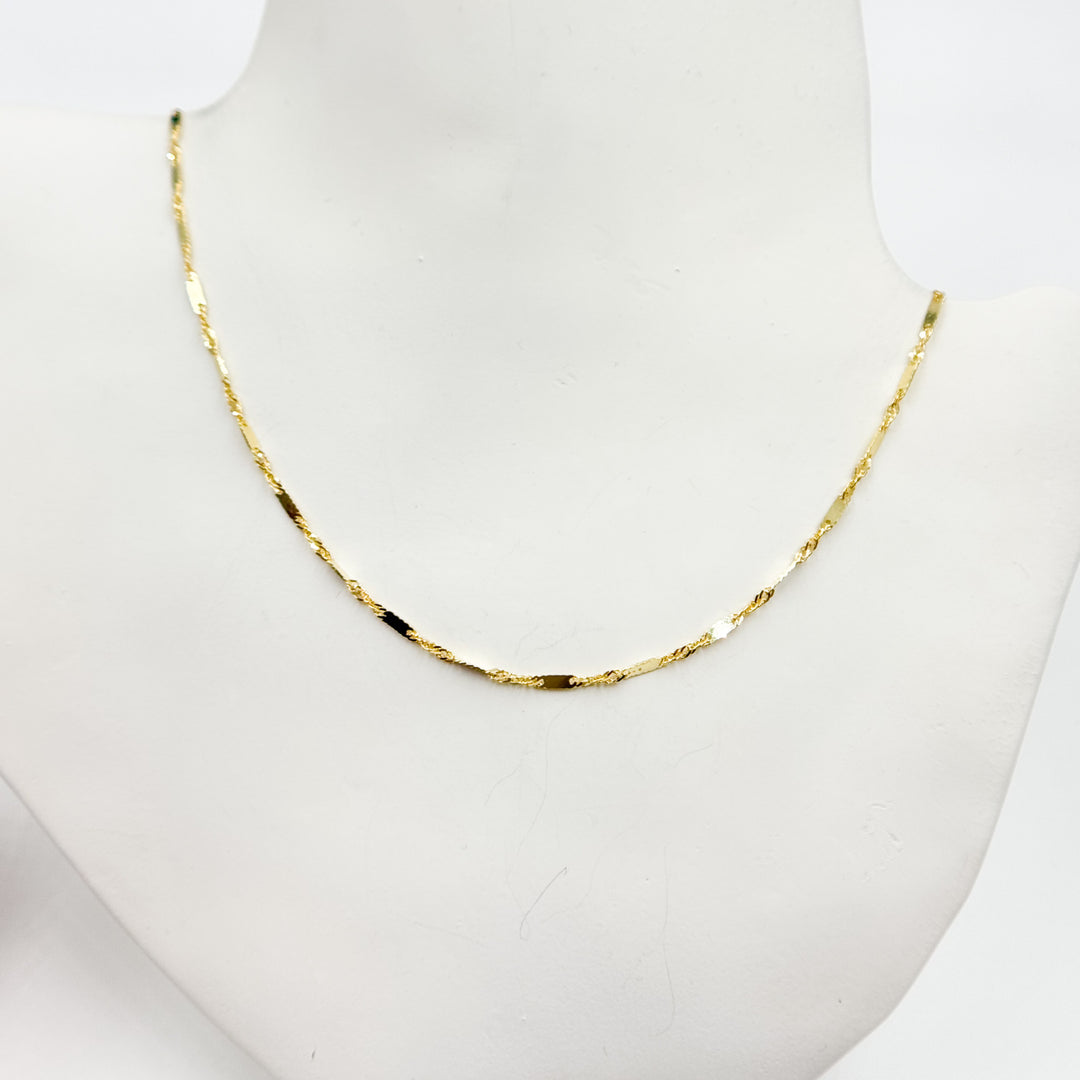 14K Solid Yellow Gold Bars and Singapore Necklace