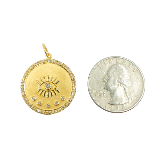 14K Solid Gold with Diamonds Circle Shape with Eye Charm. GDP106