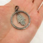 Load image into Gallery viewer, Diamond Silver Round Hamsa Pendant