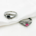 Load image into Gallery viewer, DE04. Diamond Black Rhodium Sterling Silver Gemstone Ring