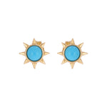 Load image into Gallery viewer, CE97073TQ4. 14K Solid Yellow Gold Turquoise Sun Stud Earrings