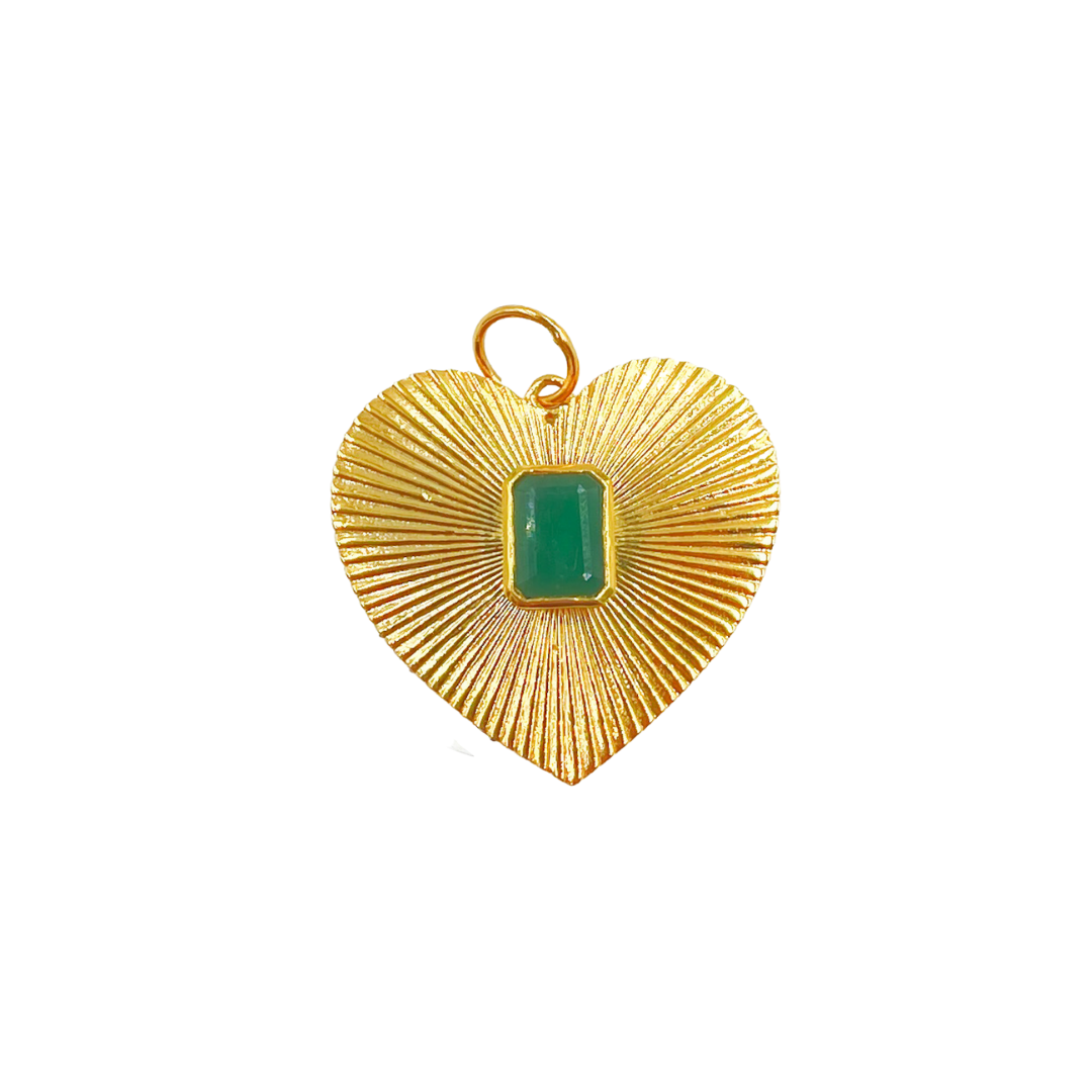 CGDP51. 14K Solid Gold Heart Charm with Stone in the Center