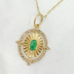 Load image into Gallery viewer, GDP651. 14k Solid Gold Diamond and Emerald Oval Charm