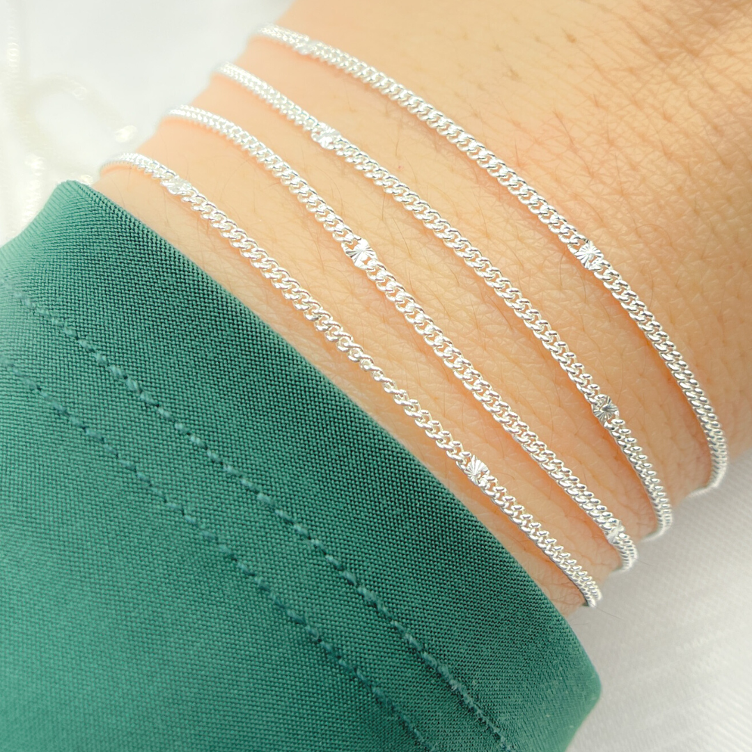 69S1SS. Sterling Silver Satellite Curb & Diamond Cut Marina Link Chain