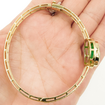 Load image into Gallery viewer, KG91. 14K Solid Gold Diamonds Bangle and Oval Shape in the Center with Diamonds and Emerald