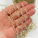 Load image into Gallery viewer, V32GS. Gold Plated 925 Sterling Silver Paperclip Smooth and Diamond Cut Link Chain