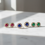 Load image into Gallery viewer, EFC54135. 14K Solid Yellow Gold Diamond and Gemstone Stud Earring