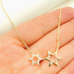 Load image into Gallery viewer, NFC71186. 14k Solid Gold Diamond Stars Cable Link Necklace