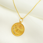 Load image into Gallery viewer, 14K Solid Gold with Diamonds Circle Shape Charm with Moon and Star in the Center. GDP174