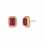 Load image into Gallery viewer, CE97162RU7X5. 14K Solid Gold Diamonds and Ruby Rectangular Stud Earrings