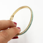 Load image into Gallery viewer, BNL68438TQ. 14K Solid Yellow Gold Baguette Diamond and Turquoise Bangle
