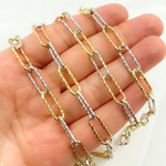 Load image into Gallery viewer, Sterling Silver Gold Plated, White Silver & Rose Plated Paperclip Diamond Cut Link Chain