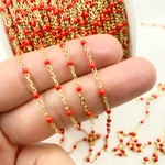 Load image into Gallery viewer, Gold Plated Sterling Silver Enamel Red Color Cable Chains