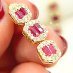 Load image into Gallery viewer, EFF52119RU. 14k Solid Gold Diamonds & Ruby Dangle Rectangles Earrings