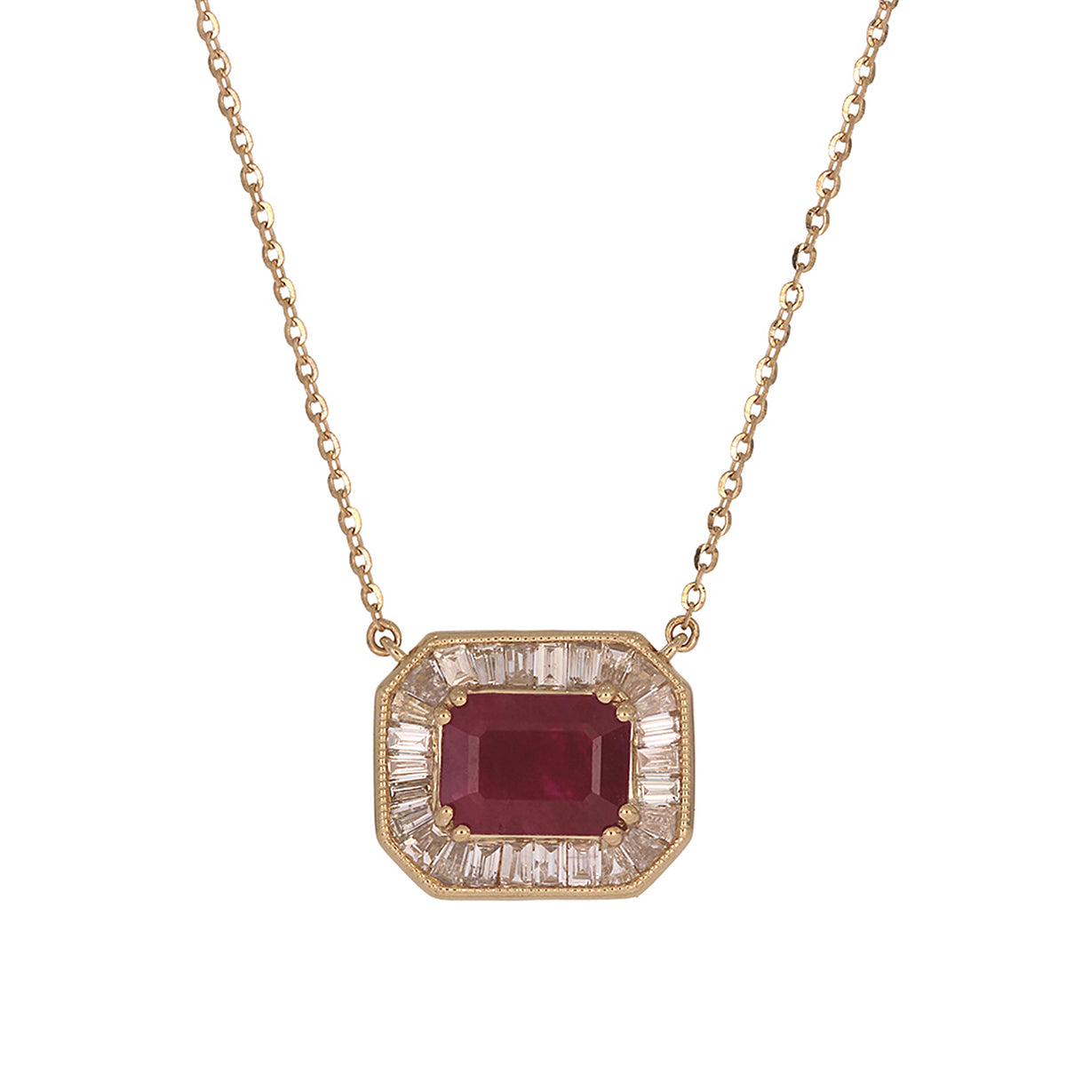 CN97216. 14K Solid Gold Octagon Gemstone Fancy Tiny Necklace